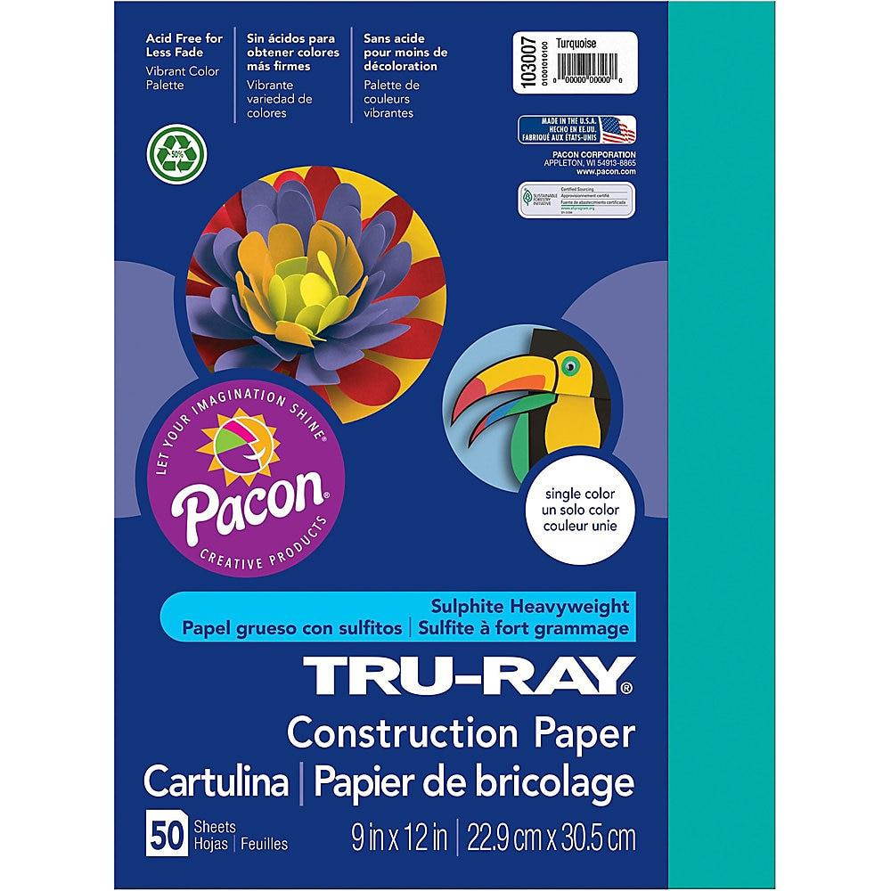 Tru-Ray Construction Paper, 76lb, 9 x 12, Turquoise, 50/Pack 103007