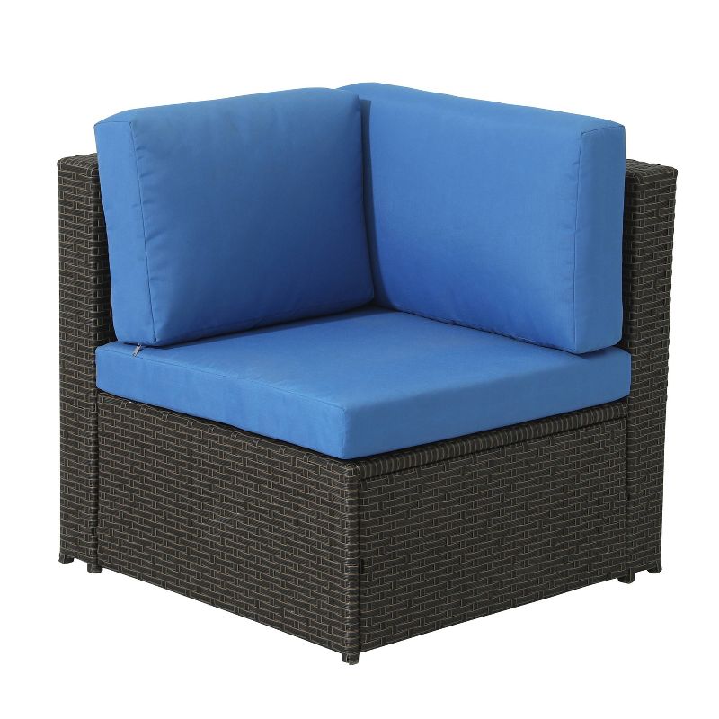 4pc Wicker Rattan Patio Sofa Set with Blue Cushions - Accent Furniture