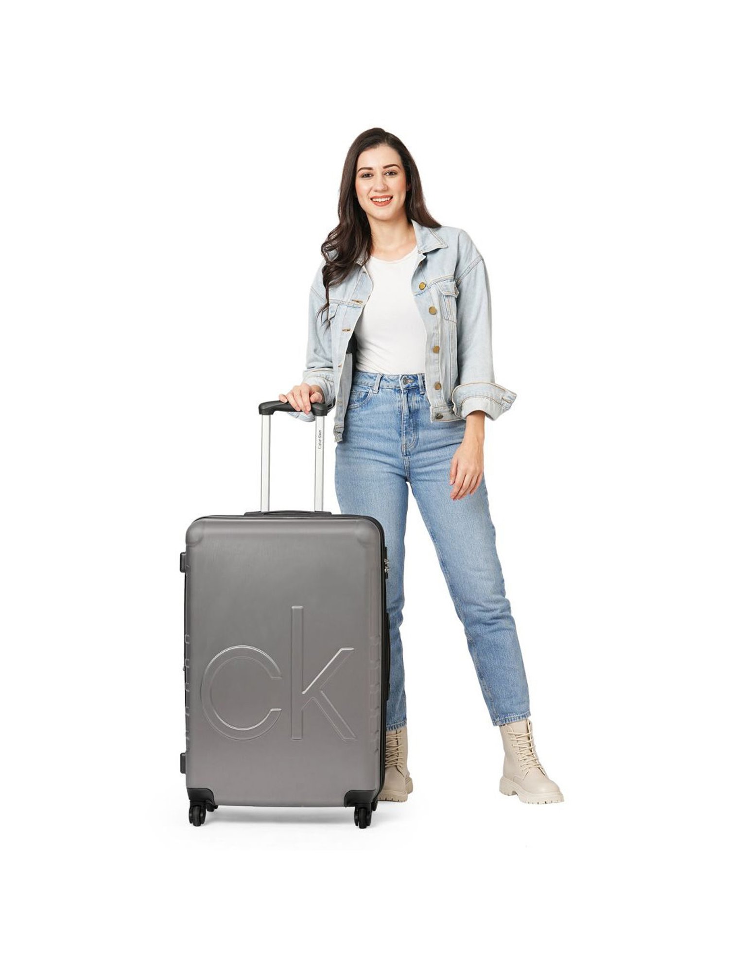 Calvin Klein Midtown Tour Dark Grey Textured Hard Cabin Trolley Bag - 76 cm