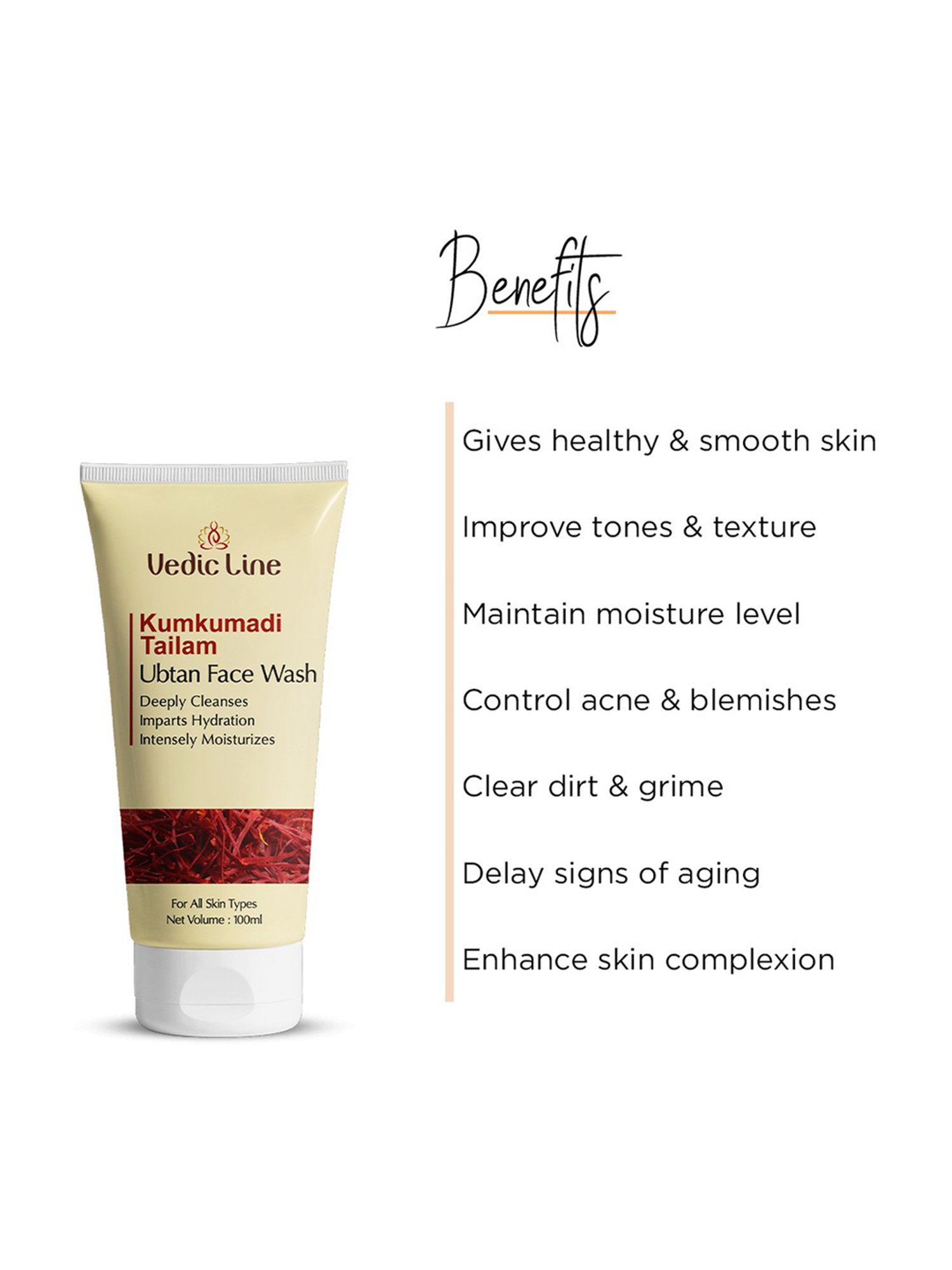 VEDIC LINE Kumkumadi Tailam Ubtan Face Wash - 100 ml