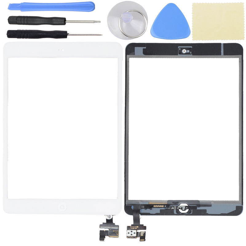 New White Touch Screen Glass Digitizer Replacement+ IC+Home Button for iPad Mini 1 2 + Tools