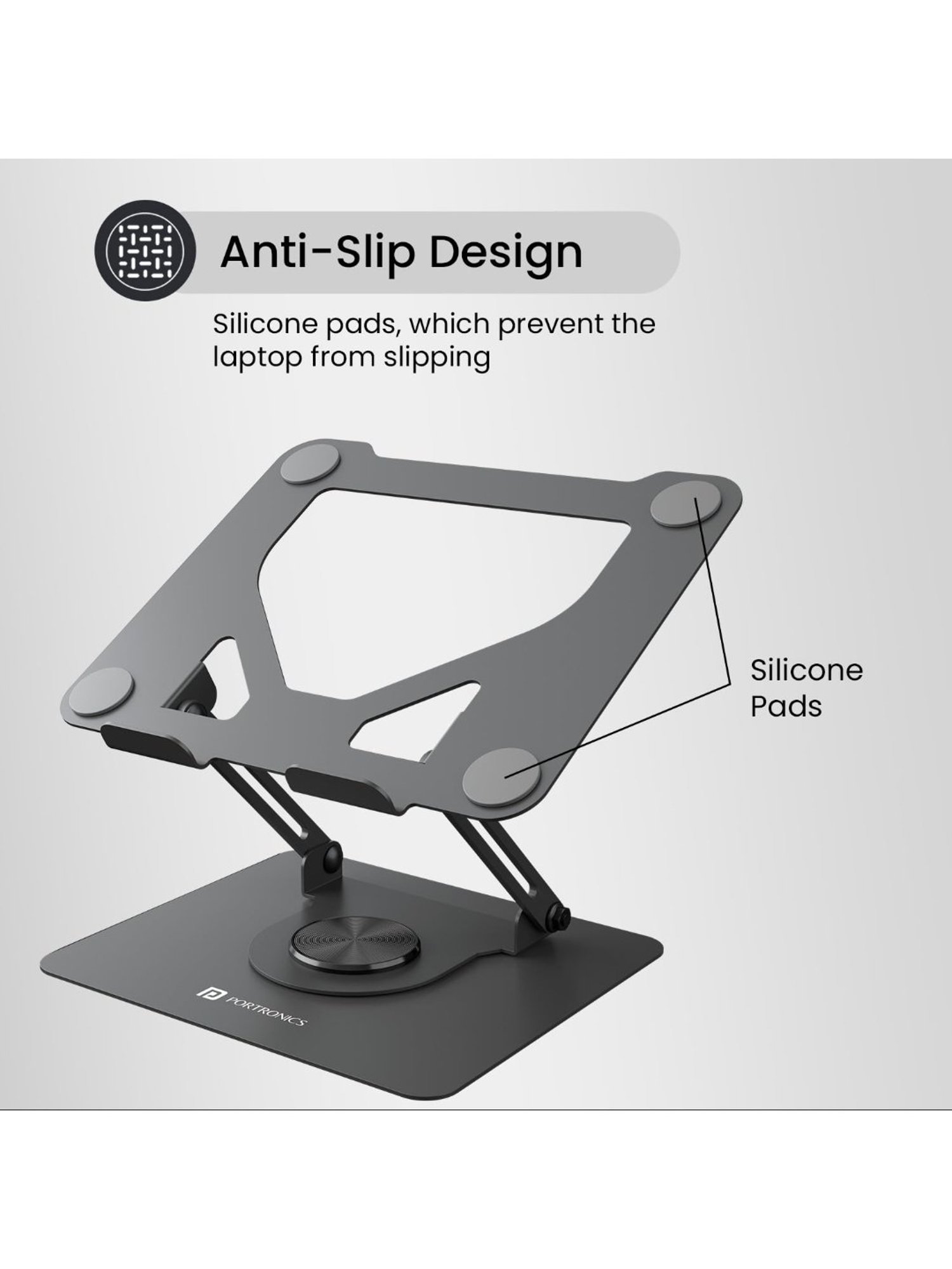 Portronics My Buddy K11 Metal Adjustable Laptop Stand with 360 degree Rotation (Black)