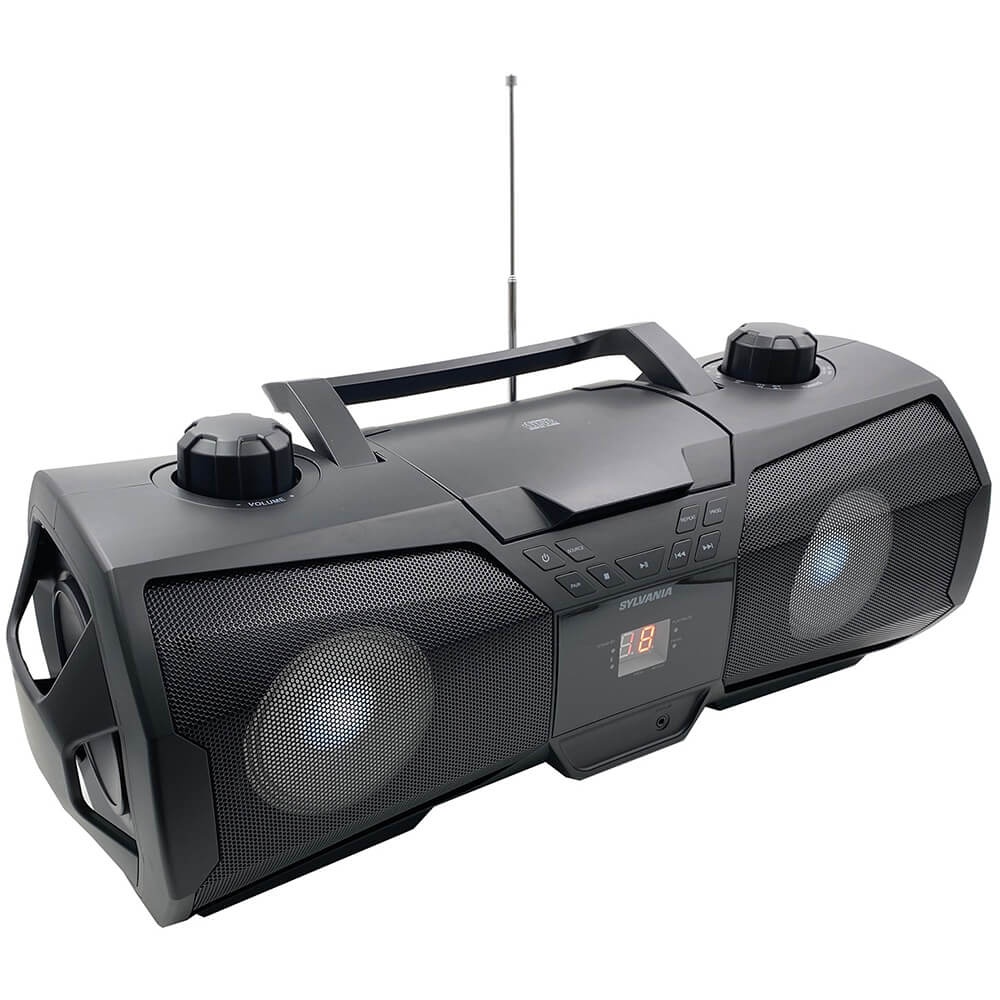 CD Player Boombox CDCDRCDRW Portable wBluetooth USB AMFM Radio Aux LineInput Headset Jack Foldable Carrying Handle and LED Light Phantom Black