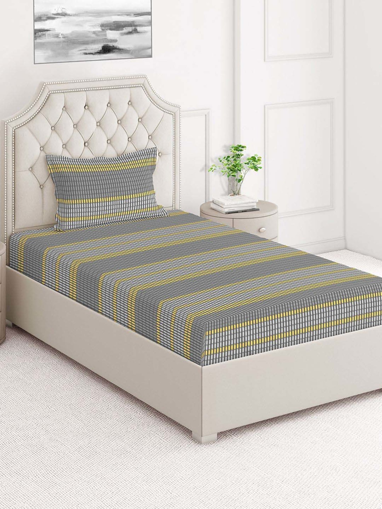 Layers Cotton Plus Grey Cotton Blend 120 TC Single Size Bed Sheet with Pillow Cover