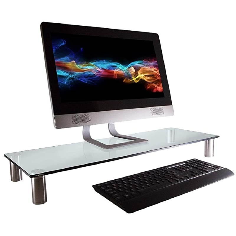 116356 Multimedia Riser Desktop Monitor Stand - Clear Glass, Large 30.8 x 11 Inches - Workstream Collection