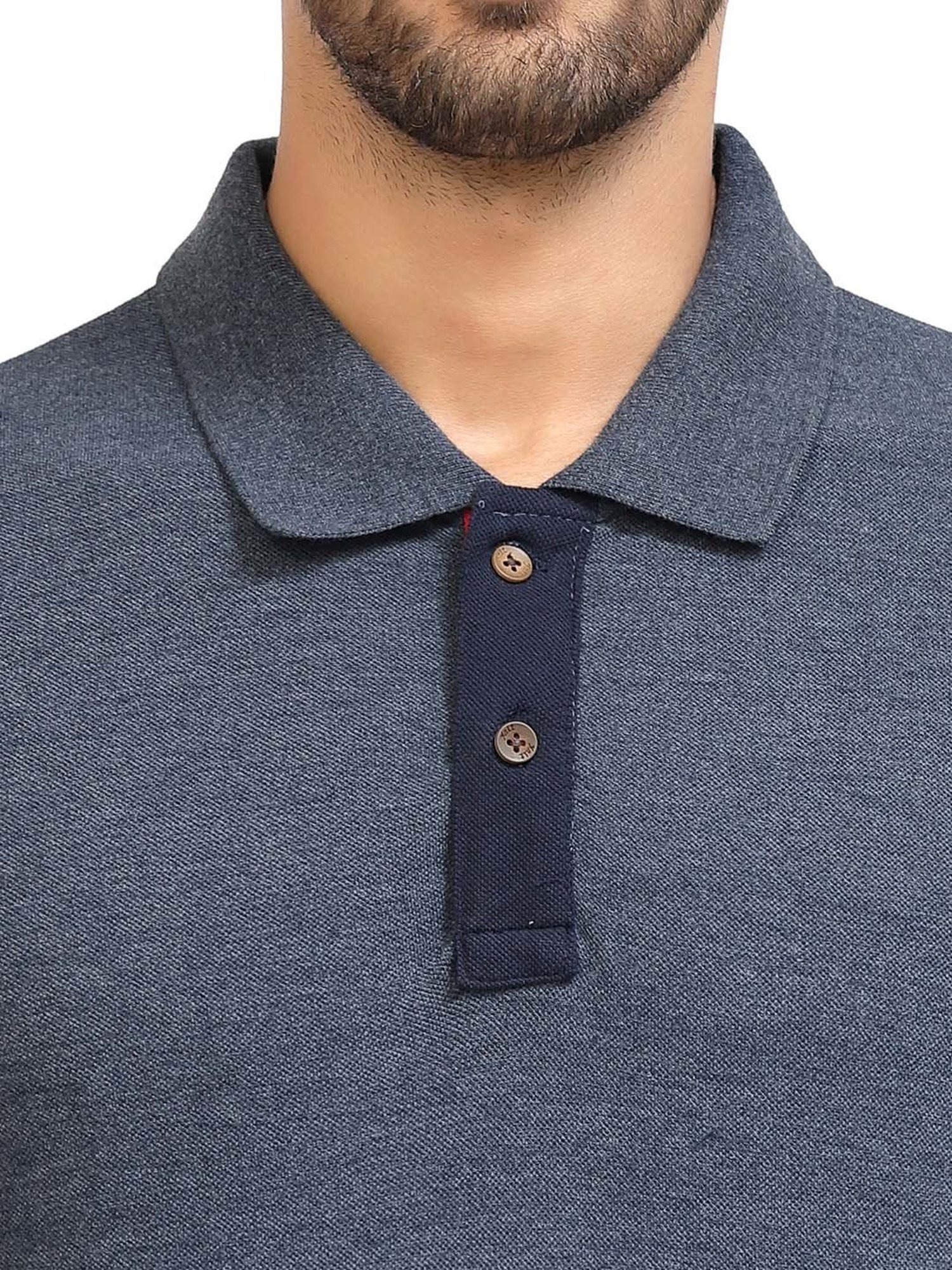 Kalt Dark Blue Melange Regular Fit Polo T-Shirt