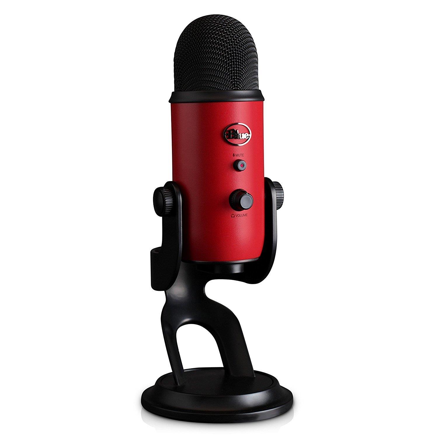 Blue Microphones Yeti Red USB Mic with Knox Boom Arm, Headphones and Pop Filter