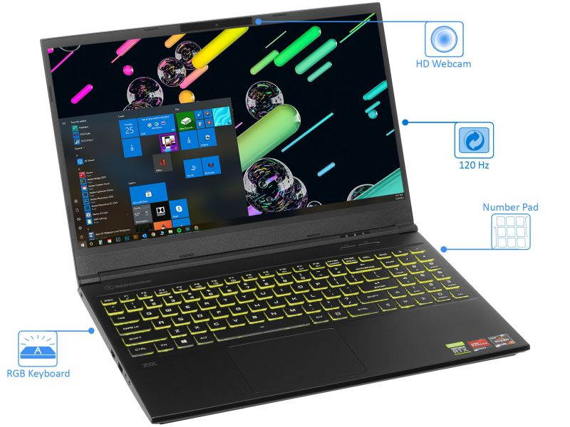 EVOO Gaming Notebook, 15.6" 120Hz FHD Display, AMD Ryzen 7 4800H Upto 4.2GHz, 16GB RAM, 512GB NVMe SSD, NVIDIA GeForce RTX 2060, Mini DisplayPort, HDMI, Wi-Fi, Bluetooth, Windows 10 Home (EG-LP7-BK)