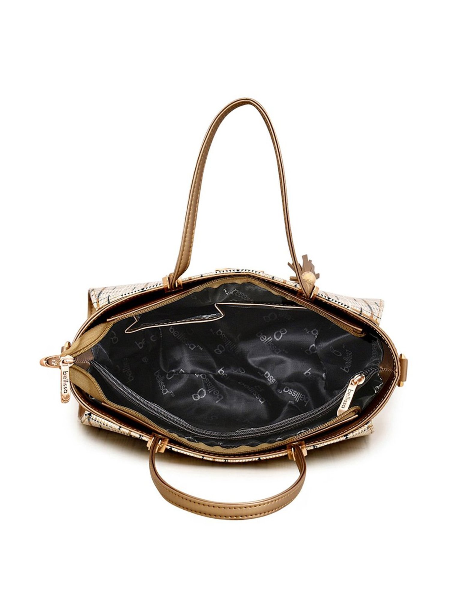 Bellissa Golden Checks Medium Handbag with Wallet Combo