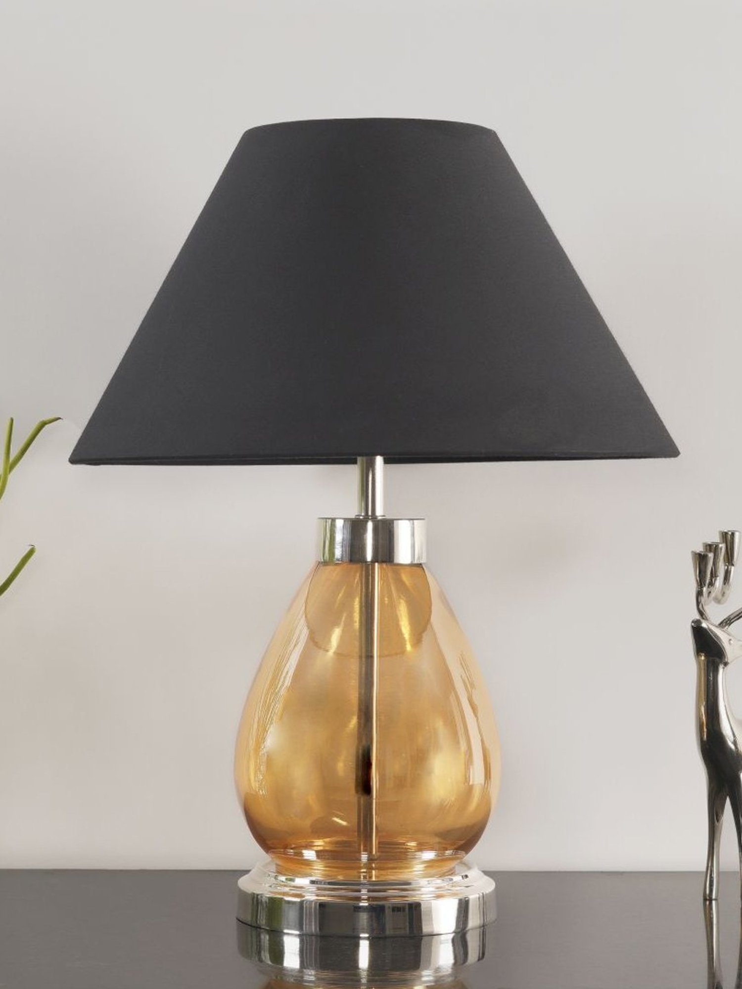 Kapoor Lamp Shades Amber & Pink Glass Fondi Finish Table Lamp
