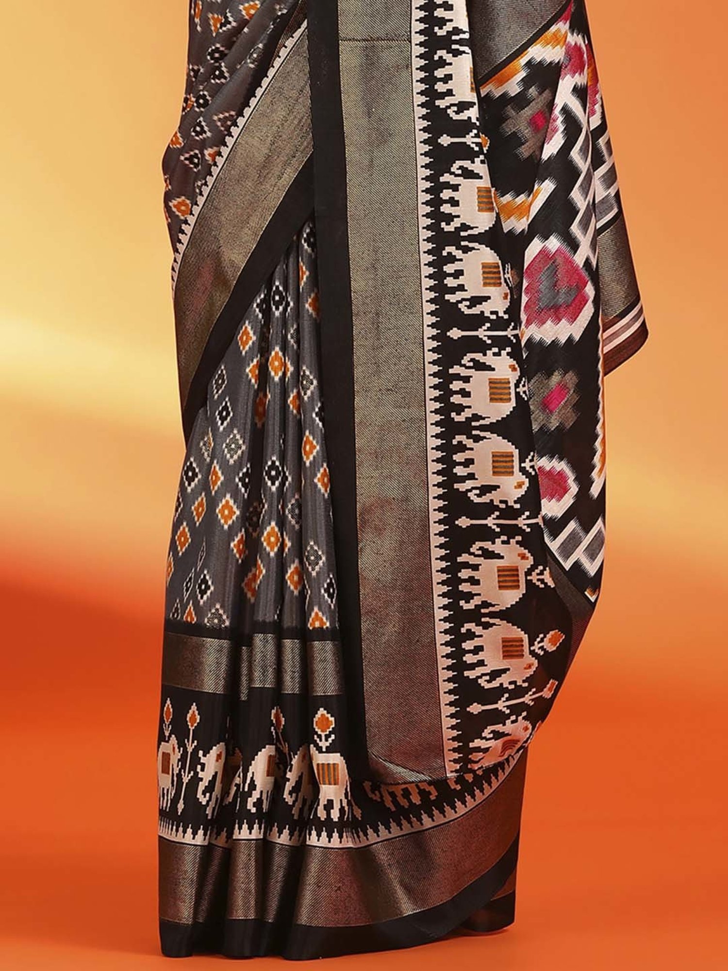 Saree Mall Grey Silk Printed Saree With Unstitched Blouse