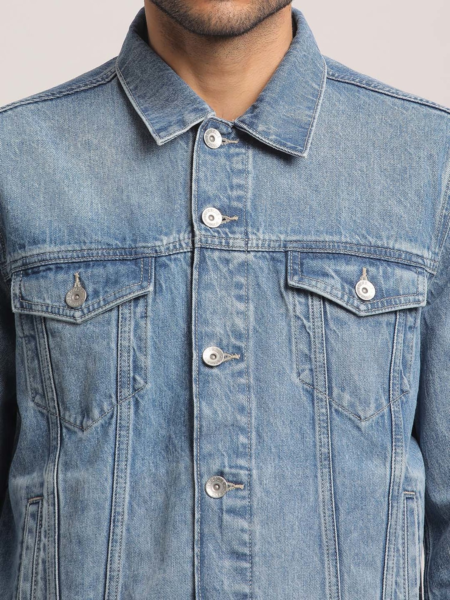 EVERBLUE Light Blue Regular Fit Denim Jacket