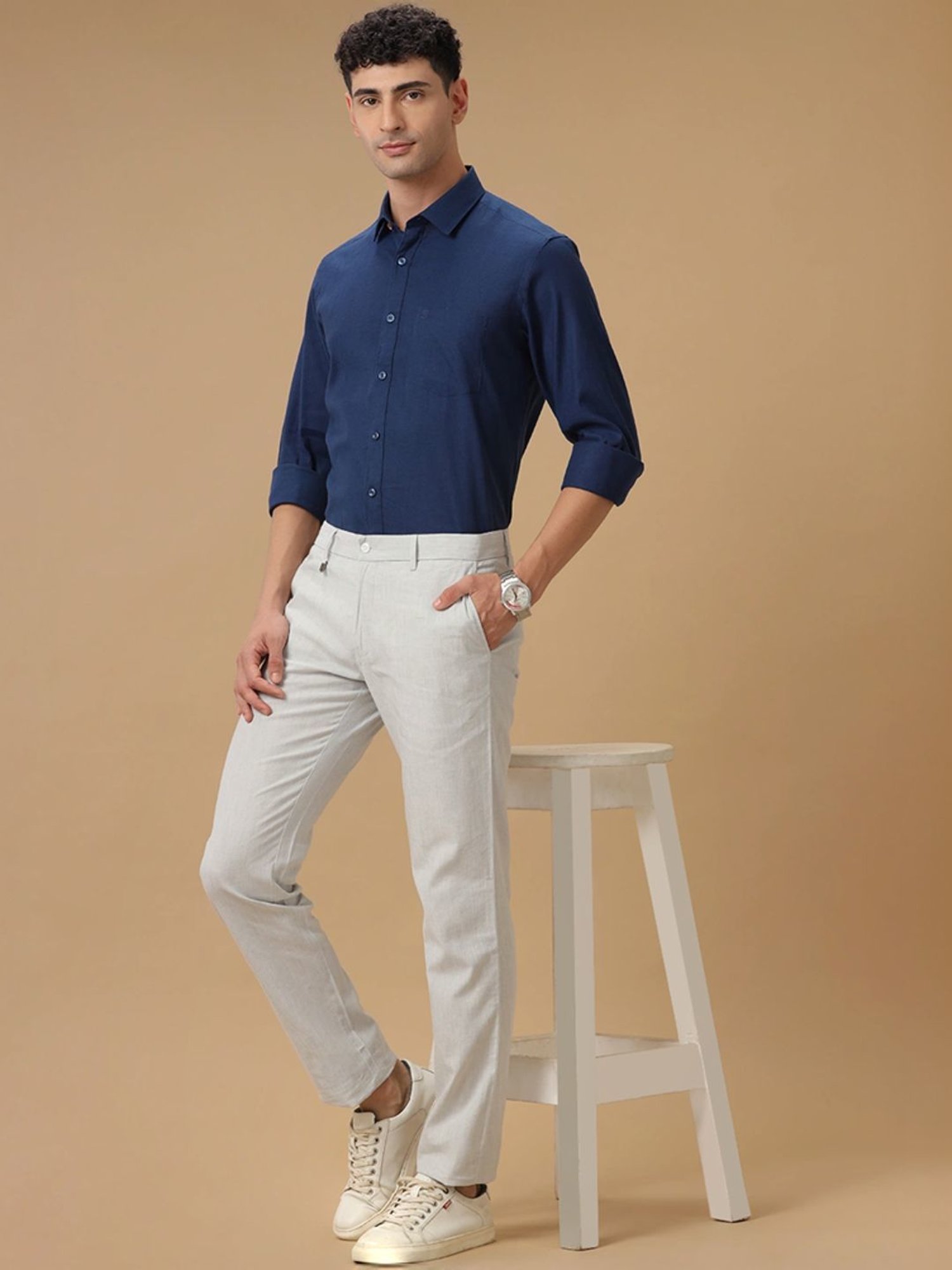 Linen Club Blue Contemporary Fit Shirt