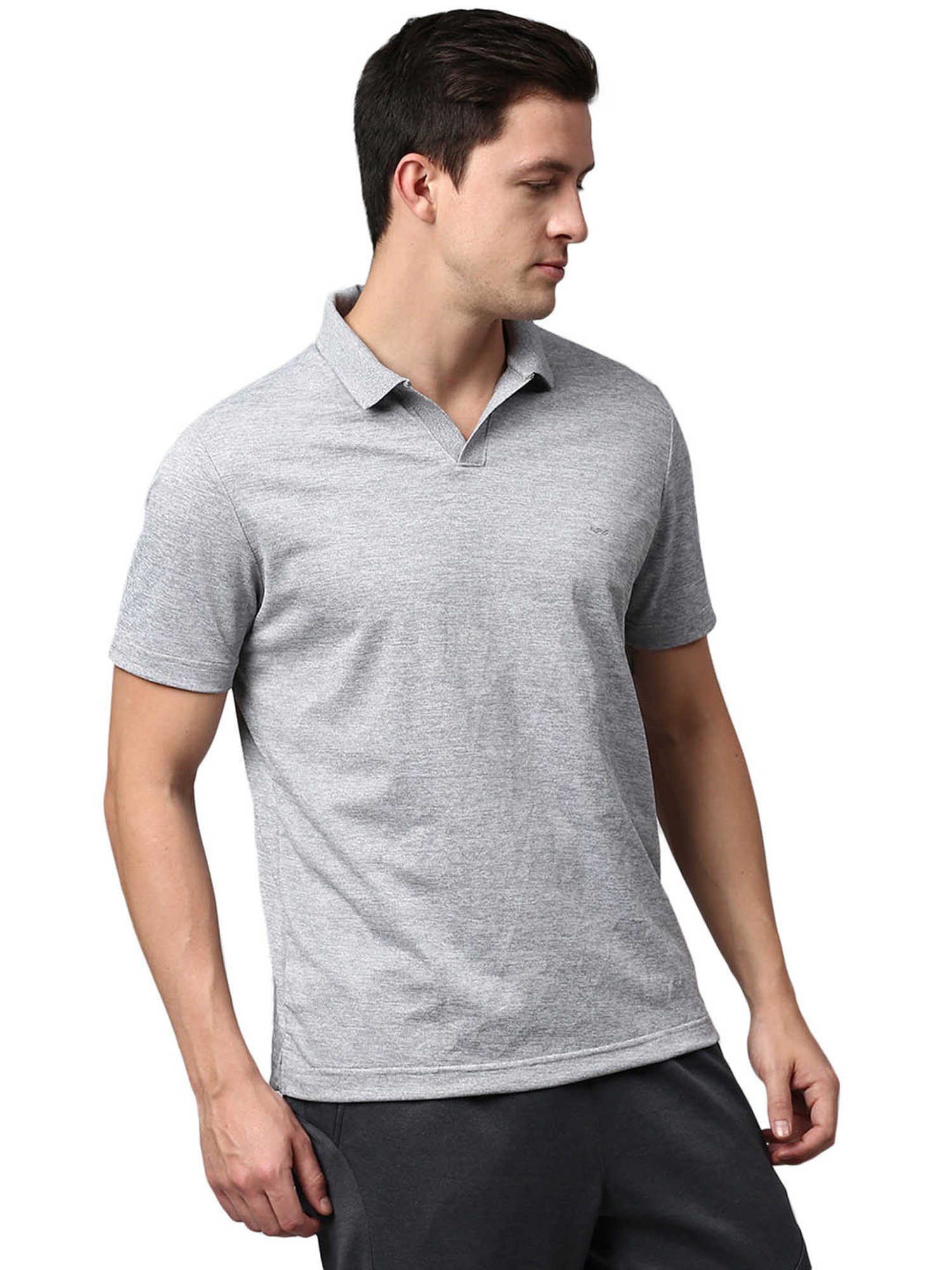 Slowave Grey Regular Fit Self Design Polo T-Shirt