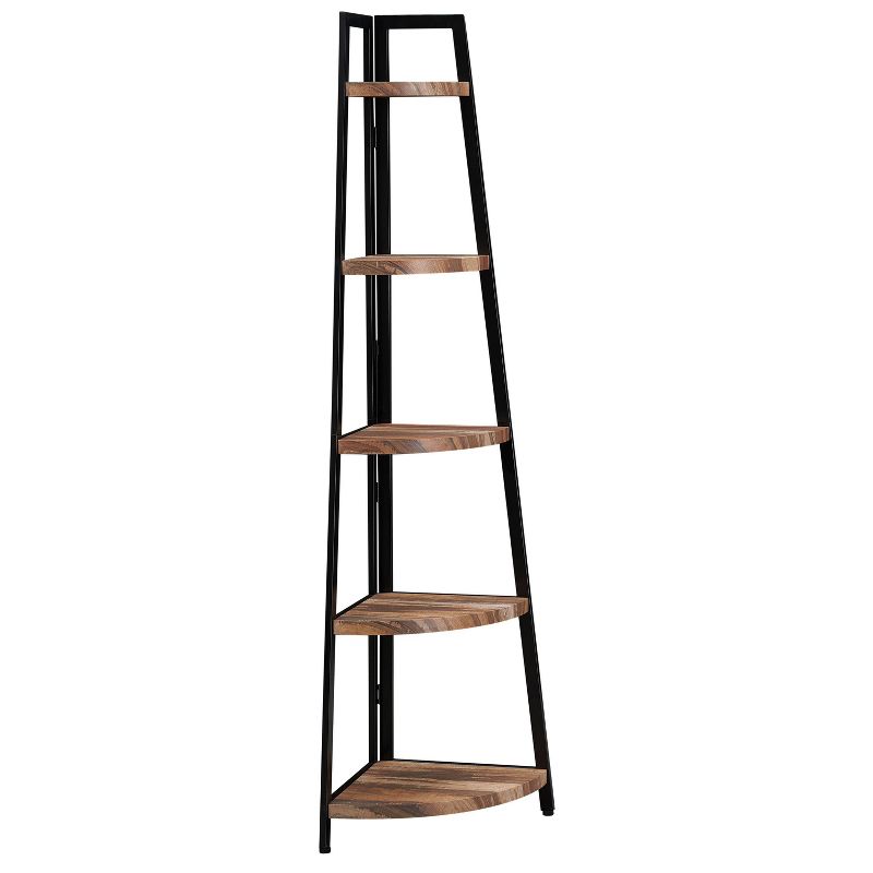 70" 5-Tier Corner Ladder Display Shelving Unit Metal & Distressed Wood - Danya B.