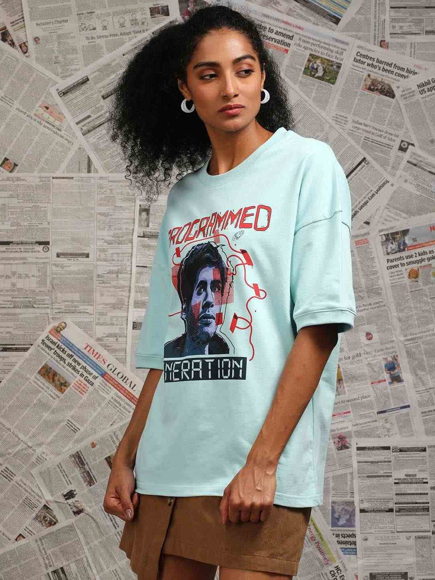 Difference Of Opinion Turquoise Loose Fit Printed Unisex T-Shirt