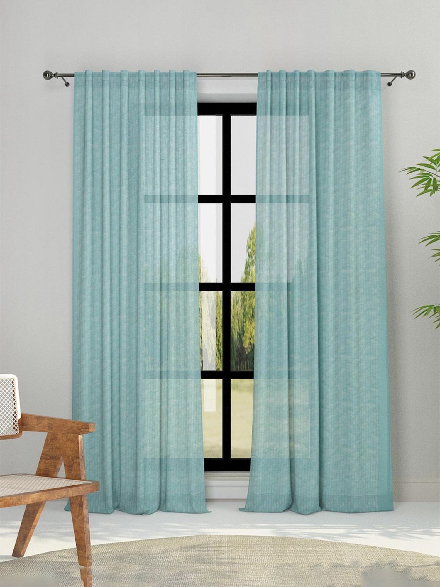 Fabindia Home Magnolia Woven Blue Cotton 9 ft Long Door Curtain