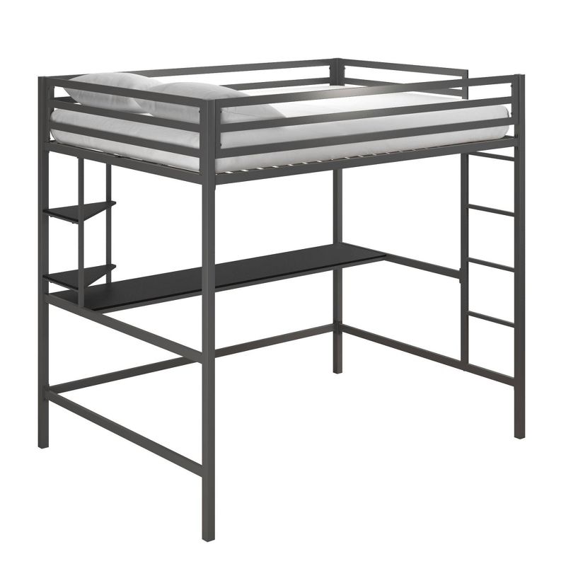 Full Maxwell Metal Loft Bedwith Desk & Shelves Gray/Black - Novogratz