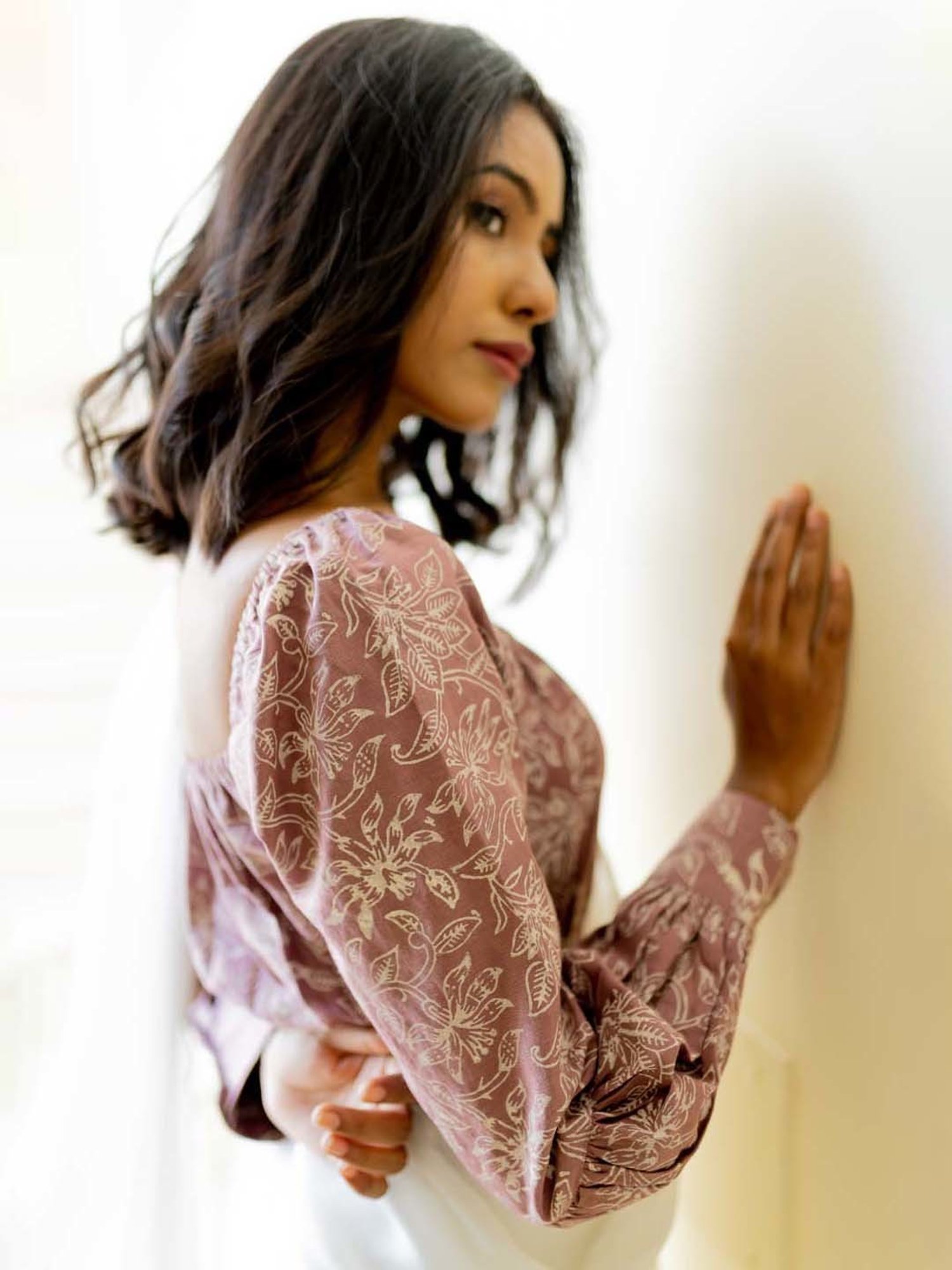 Anousshka Wood Rose Block Printed Crop Top