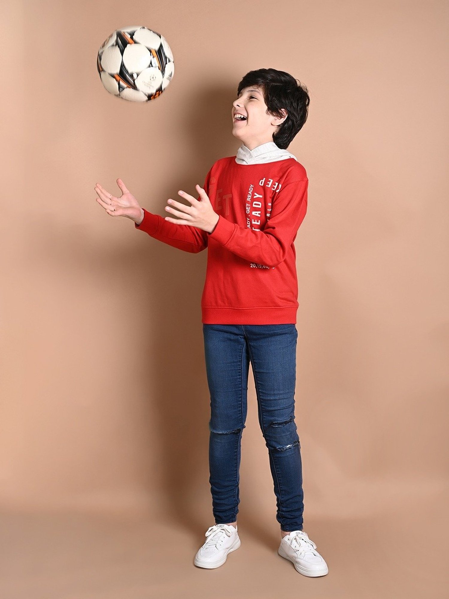 LilPicks Kids Red & Off-White Printed Full Sleeves Sweatshirt
