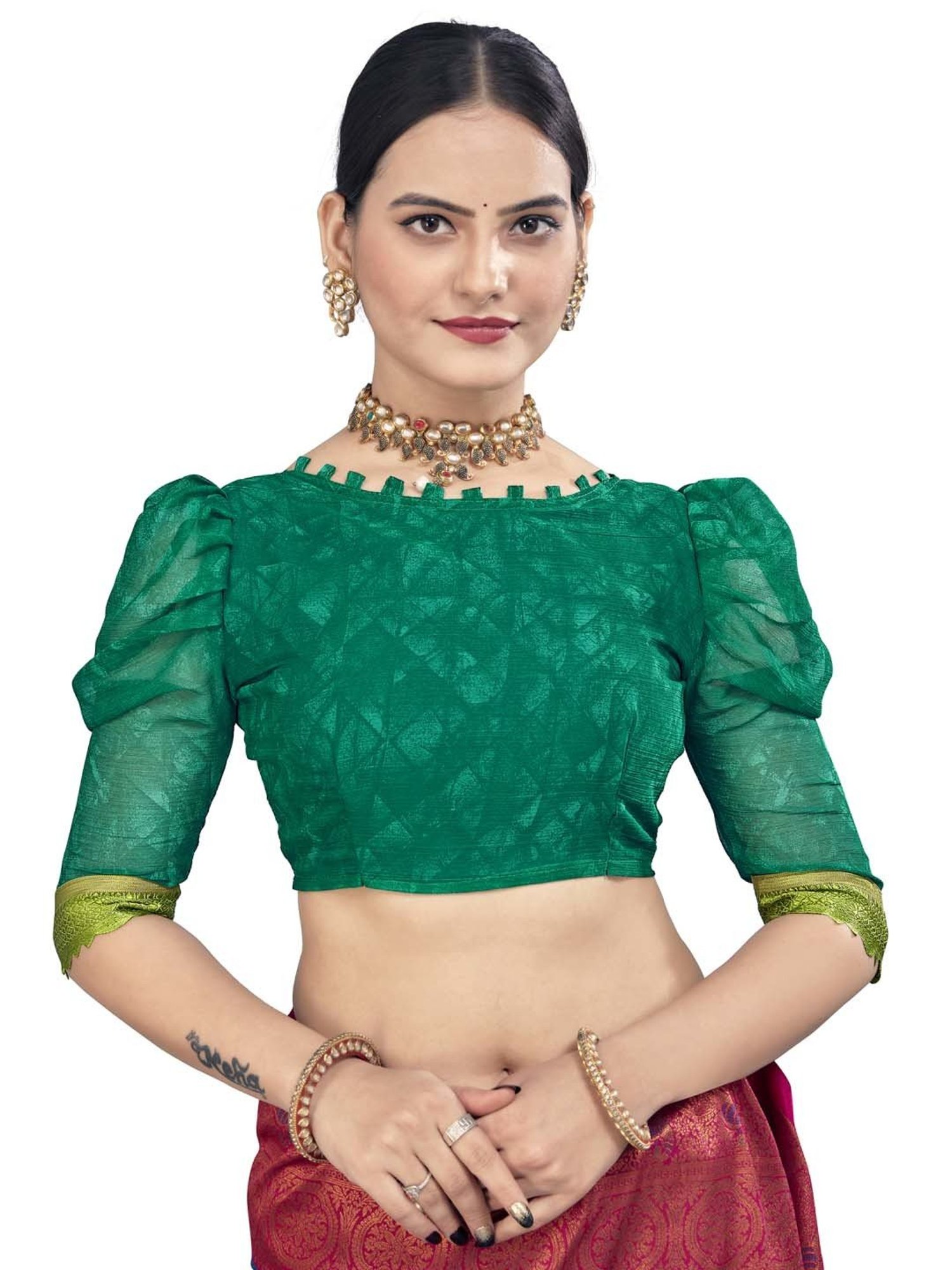 Saree Mall Green Printed Saree With Unstitched Blouse