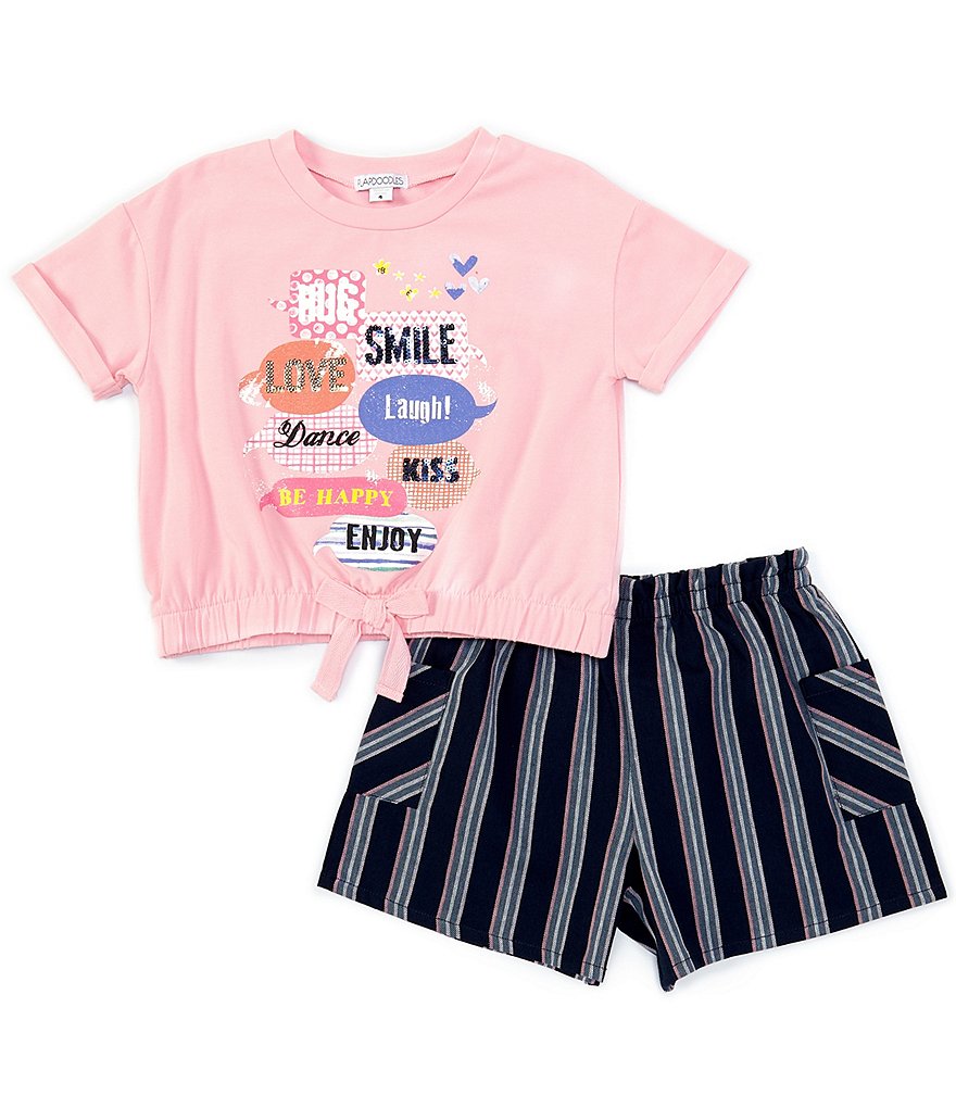Flapdoodles Little Girls 2T-6X Short-Sleeve Glitter Graphic Tee & Striped Shorts Set