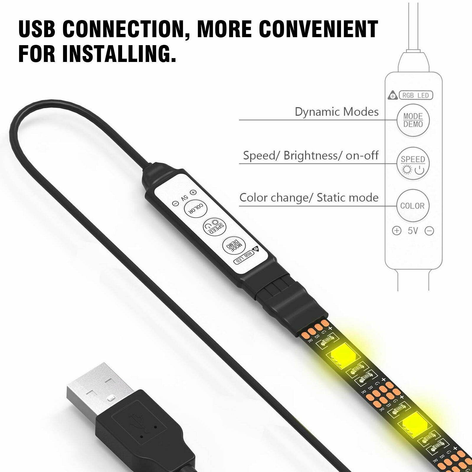 5050 RGB LED Strip Light Backlight Decor USB TV PC Waterproof Bias Lighting DC5V