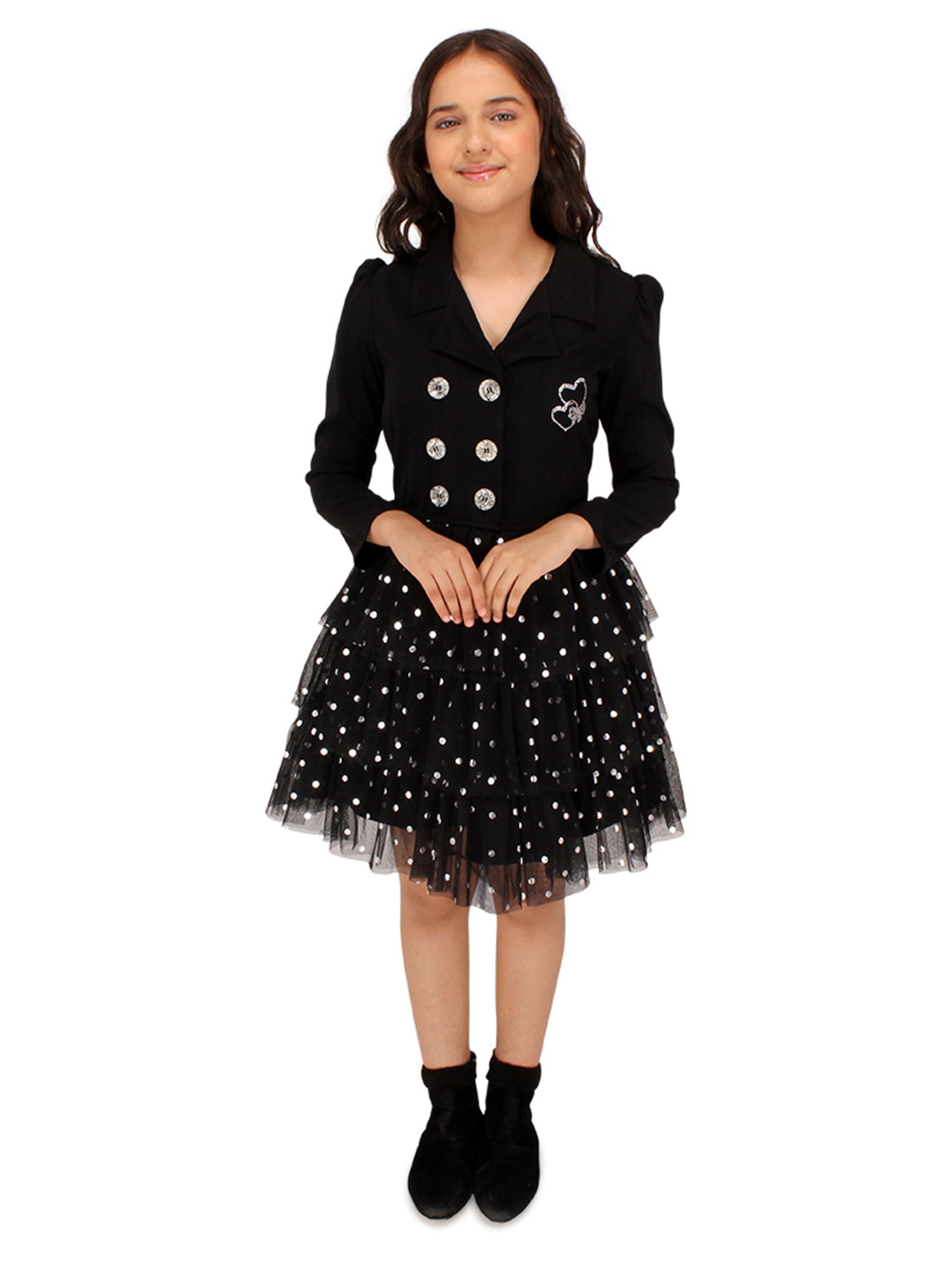 Cutecumber Kids Black Printed Full Sleeves Dress