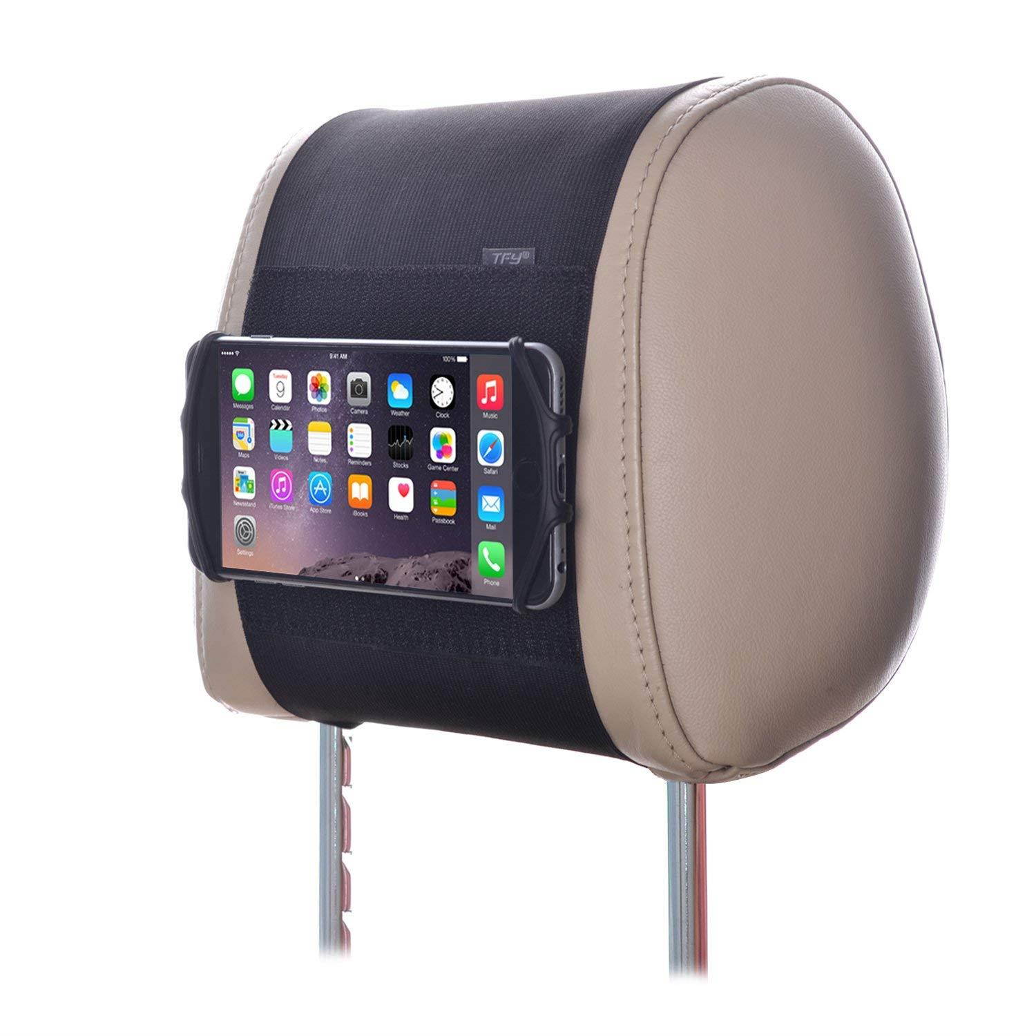 Car Mount TFY Universal Car Headrest Mount Holder with Silicon Holding Net Compatible with Both 4.5-6 Inch Phones and 7-10.5 Inch Tablets