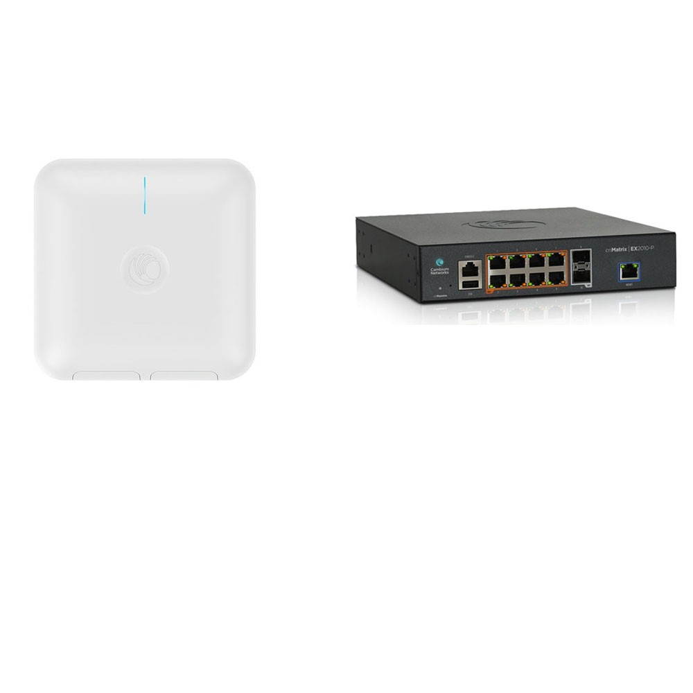 Cambium cnPilot e600 Indoor Access Point Gigabit 802.11ac Dual Band No PoE with cnMatrix EX2010-P Intelligent Ethernet PoE Switch 2 SFP Fiber Ports and 8 PoE+ Ports
