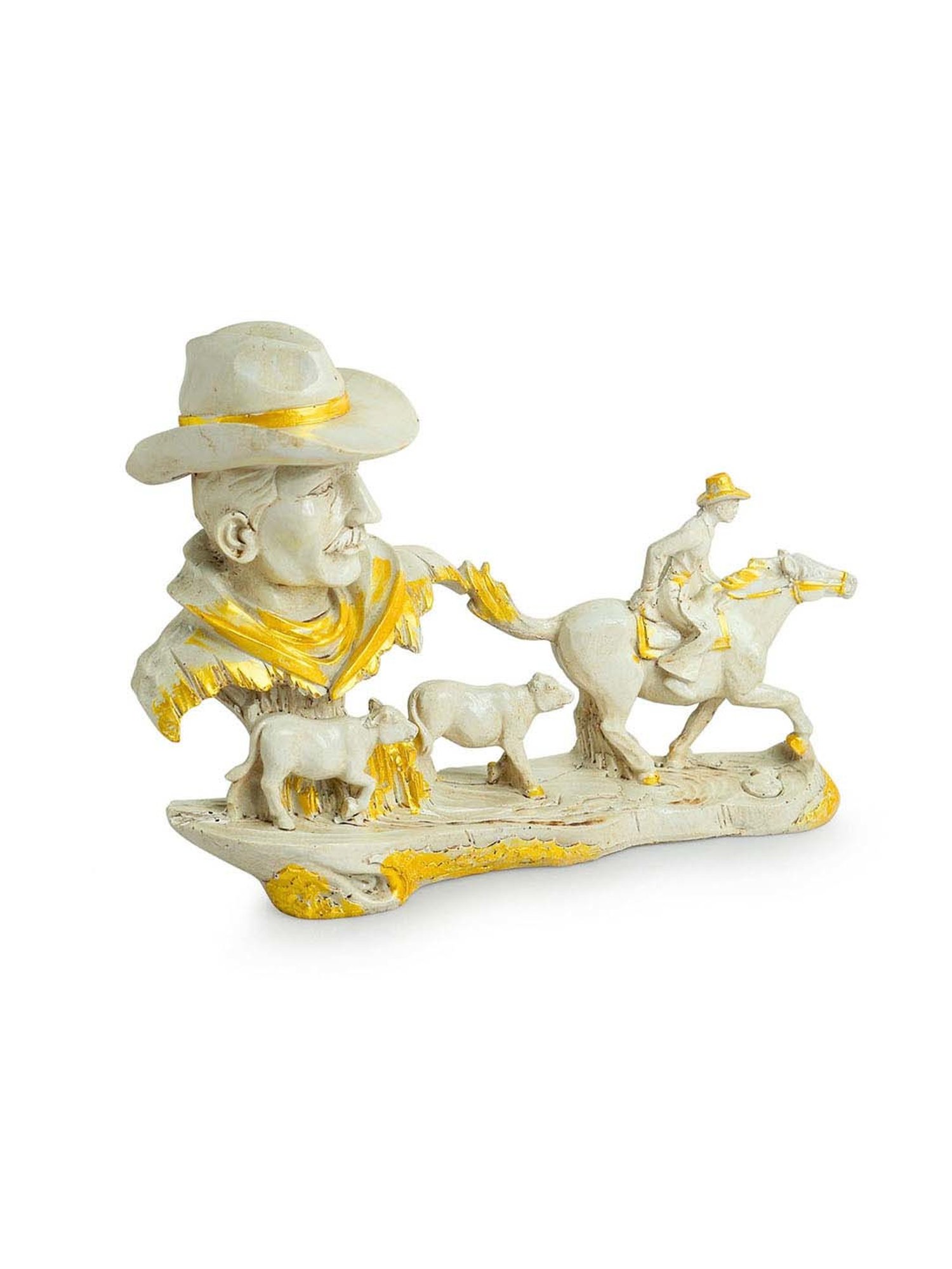 ExclusiveLane White & Golden Resin Cowboy With Horse Rider Showpiece