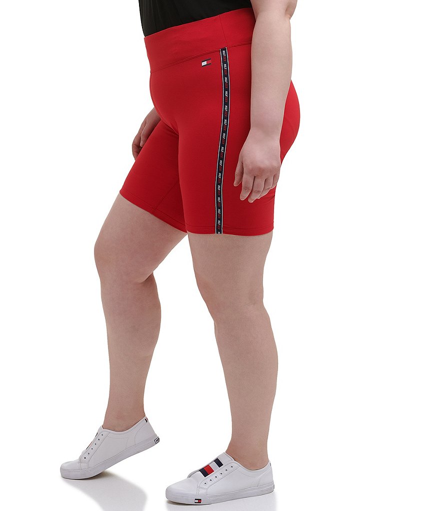 Tommy Hilfiger Sport Plus Size High Rise Full Length Logo Taping 9#double; Active Biker Shorts