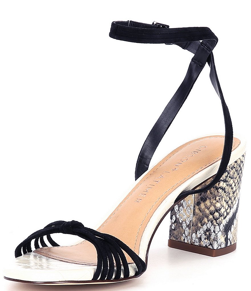 Gibson & Latimer Cordelia Square Toe Strappy Block Heel Snake Print Sandals