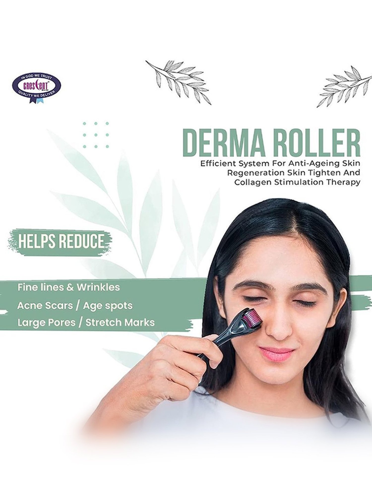 Crescent Derma Roller .50 mm 540 Needles For face, Skin Rejuvenate, Hair & Beard Growth