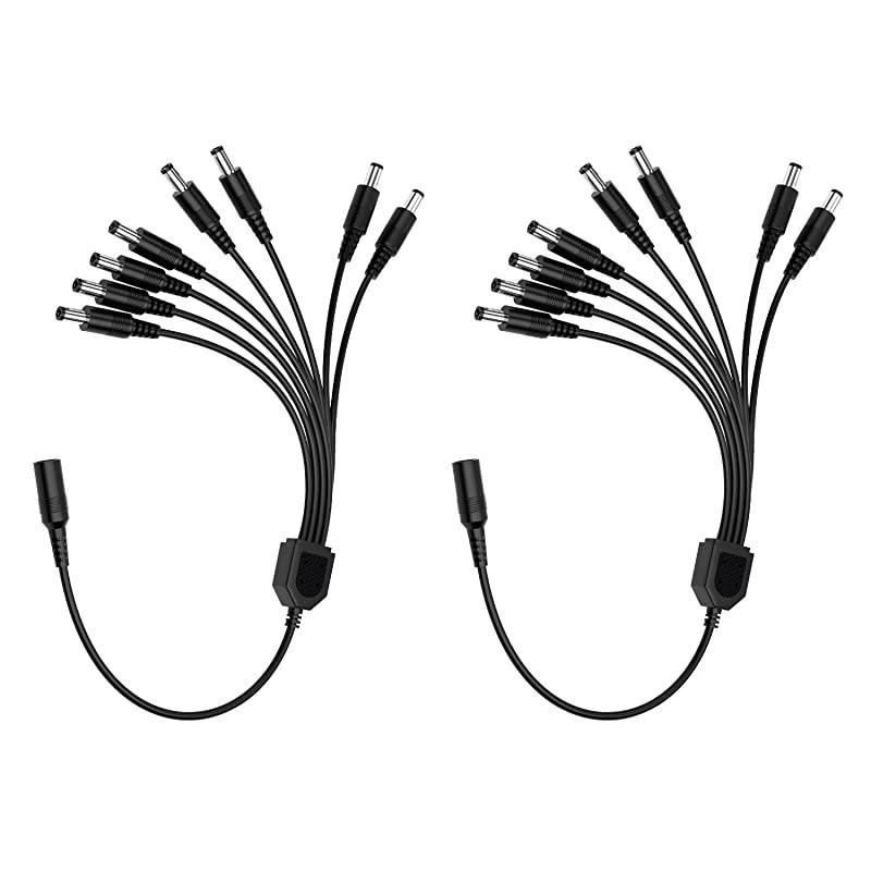 2Pack DC 1 Female to 8 Male Output Power Splitter Cable 8 Way Y Splitter Adapter Wire for CCTV Security Cameras