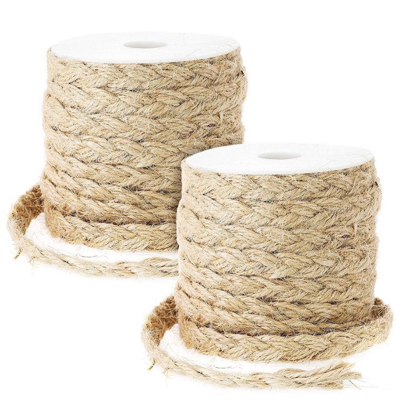 2 Pack 26ft Natural Jute Rope Thick Braided Twine String 0.4" for DIY Crafts Gift Packing