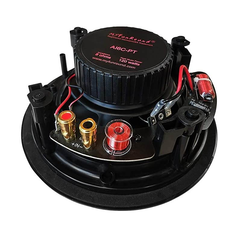 Round One Pair 65 120 Watt 2Way Round inCeiling Speakers with Pivoting 1 Titanium Dome Tweeters and Low Profile Magnetic Grilles