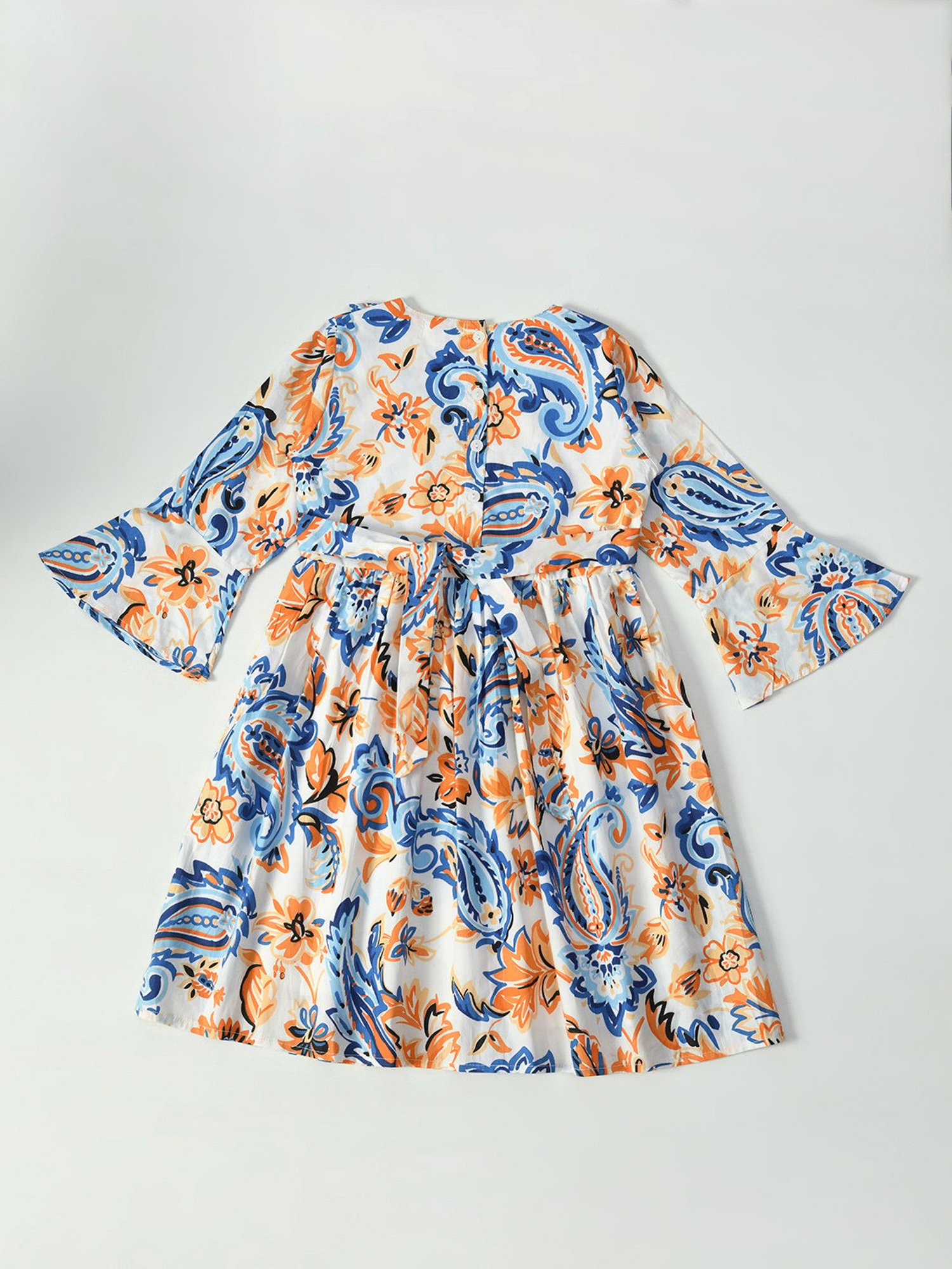 Bella Moda Kids Blue Printed Full Sleeves Fit & Flare Dress