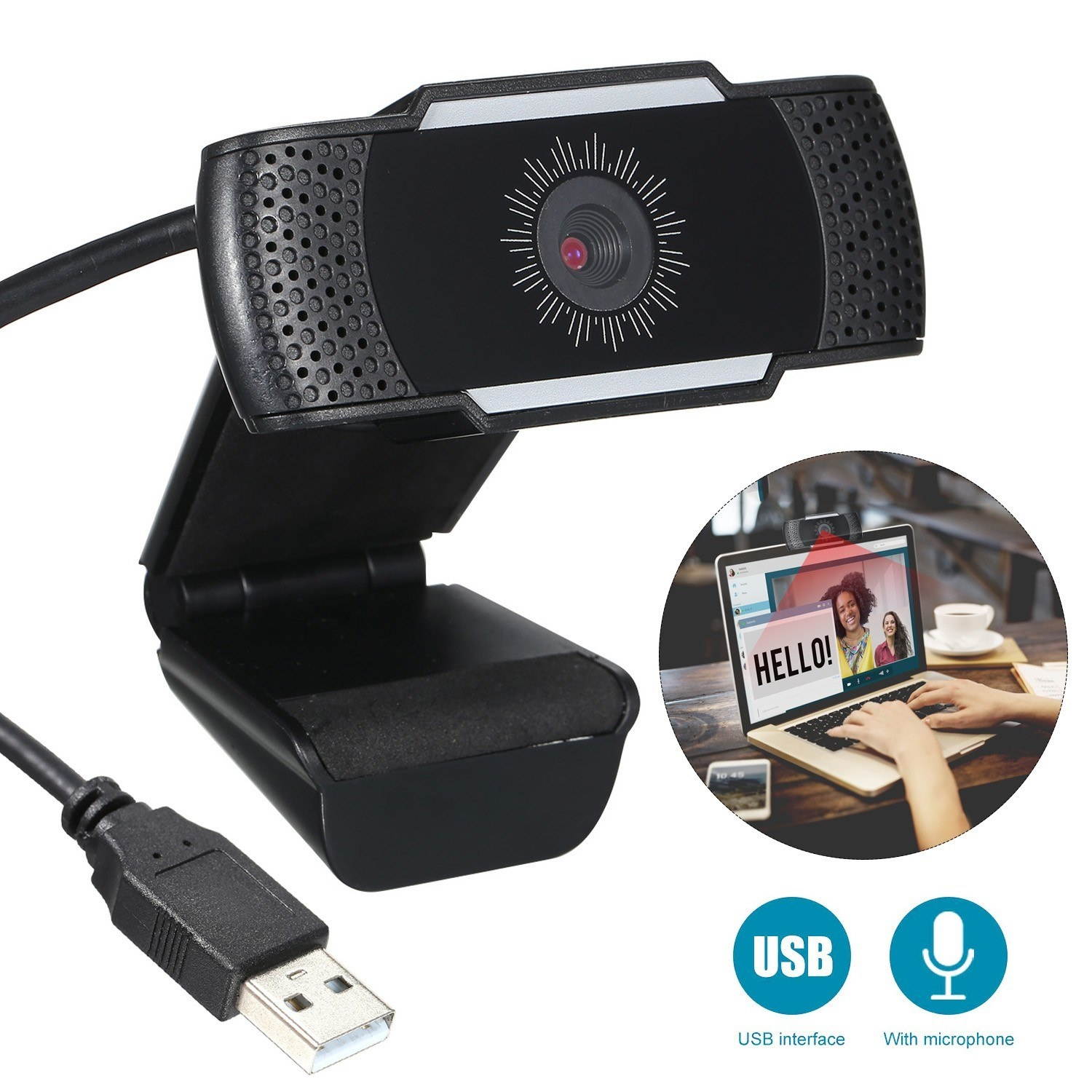 Webcam 1080P Computer Camera with Privacy Cover USB Connection Built-in Noise-reduction Microphone for Live Video
