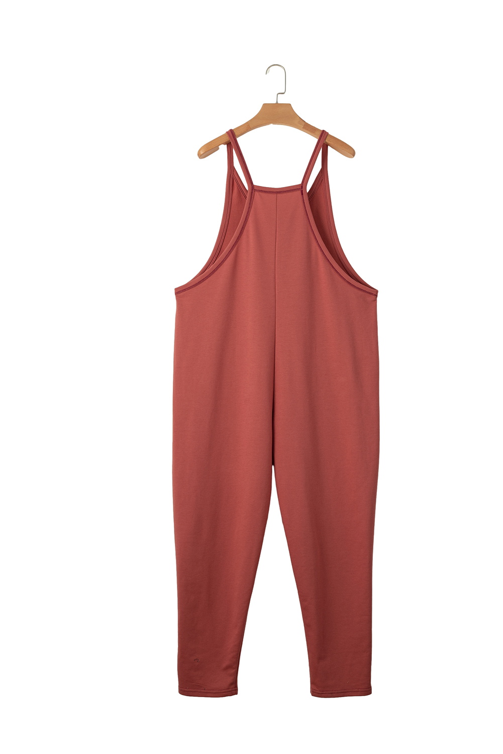 Rose Tan Solid Self Tied Straps Pleated Wide Leg Jumpsuit