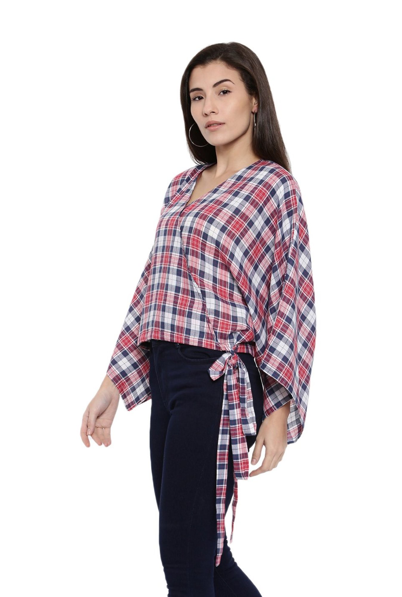 The Kaftan Company Red & Navy Cotton Plaid Pattern Kaftan