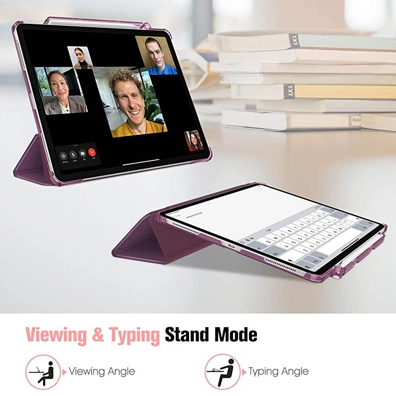 SlimShell Case for iPad Pro 12.9" 4th & 3rd Generation 2020/2018 with Pencil Holder - Lightweight Cover Translucent Frosted Stand Hard Back, Auto Wake/Sleep (Purple)