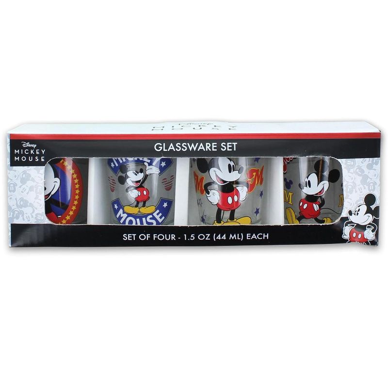 Silver Buffalo Disney Mickey Mouse Vintage Logos 4 Piece Mini Glass Set