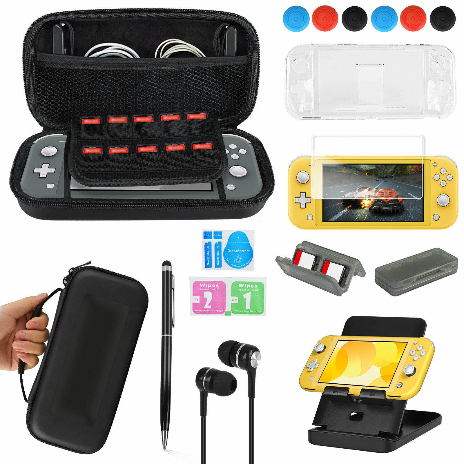 14 in 1 Carrying Case Bag+Glass Film+Earphone Set Kit for  Switch Lite