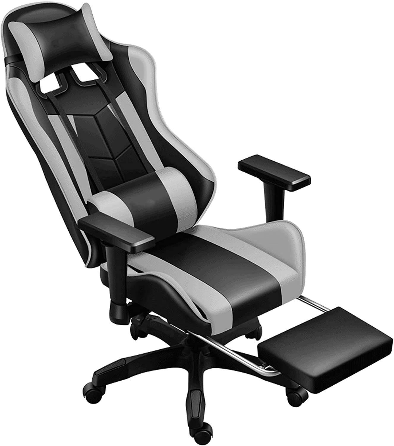Weekan Gaming Chair Pu Leather Ergonomic Desk Racing Chair Height Adjustable Office Recliner With Removable Headrest Pillow and Massage Lumbar Cushion,Gray