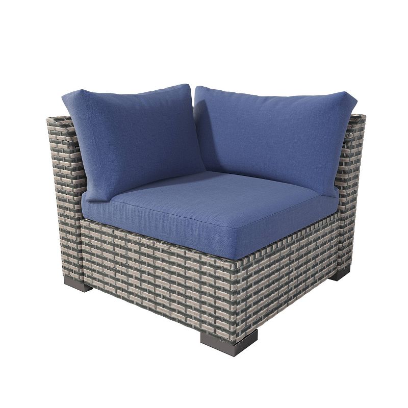 Nolin 7pc Sectional Weathered Brown Frame Sunbrella Spectrum Denim Fabric - La-Z-Boy