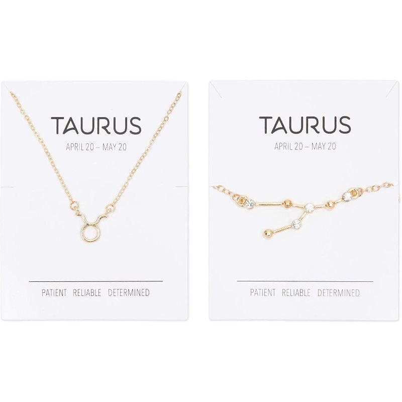 Zodaca 2 Piece Taurus Zodiac Necklace and Bracelet Jewelry Set for Women, Gold