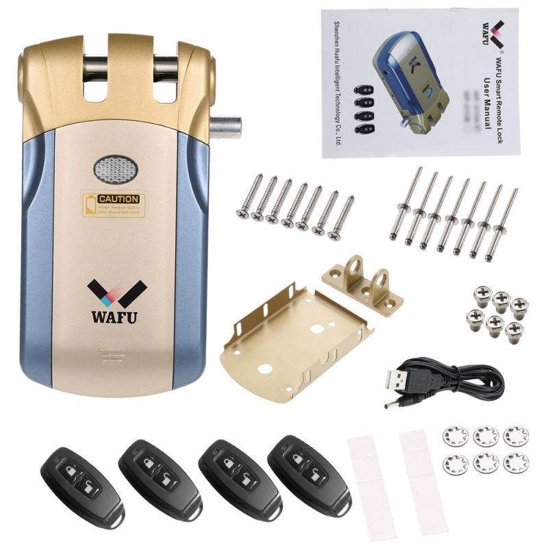 WAFU WF-018 Wireless Remote Control Lock Security Invisible Keyless Door Entry Intelligent Lock Zinc Alloy Metal with 4 Remote Keys Smart Home Villa Office Access Control Security System