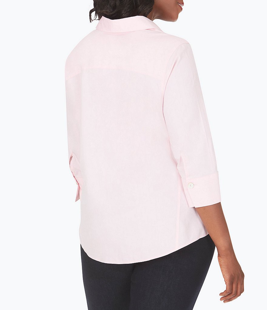 Foxcroft Plus Size Point Collar Neck 3/4 Sleeve Paityn Solid Shirt
