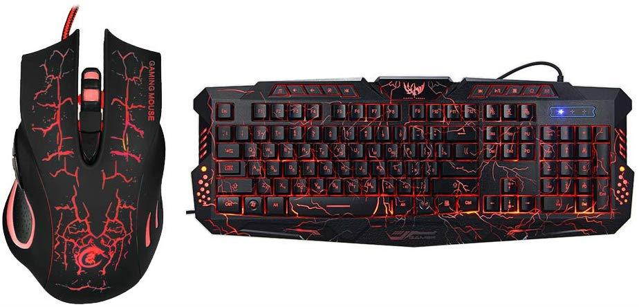 Docooler J10 Keyboard Mouse Combo Colorful Adjustable LED Color Backlit Ergonomic Gaming Keyboard with Mouse Set for Gaming Fans